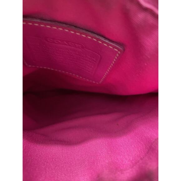 Vintage Y2K 90s Coach Signature Small Leather Crossbody Shoulder Bag Canvas Pink - Picture 12 of 14